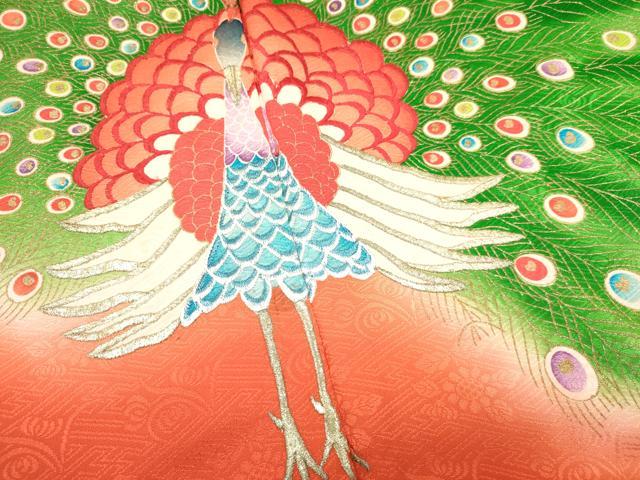 平和屋着物∵女の子 十三参り 子供 祝着 刺繍 絞り 孔雀 暈し染め