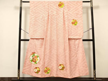 平和屋着物∵女の子 十三参り 子供 祝着 駒刺繍 雪輪花文 鹿の子 逸品 DAAY3076ma