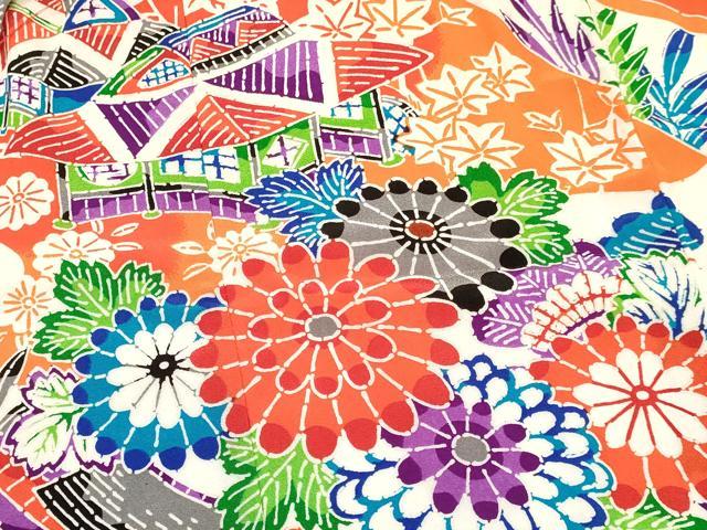 平和屋着物[]七五三　女の子　３歳　祝着　三つ身　型染　風景花鳥文　逸品　DAAY3089ma