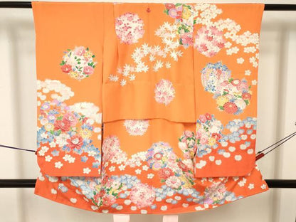 平和屋着物[]七五三　女の子　３歳　祝着　三つ身　花丸文　金銀彩　逸品　DAAY3091ma