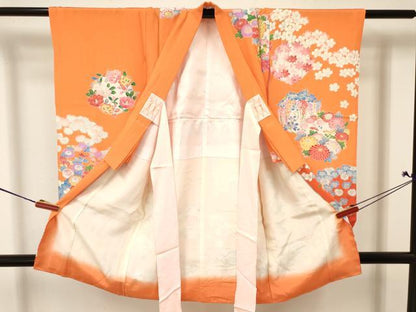 平和屋着物[]七五三　女の子　３歳　祝着　三つ身　花丸文　金銀彩　逸品　DAAY3091ma