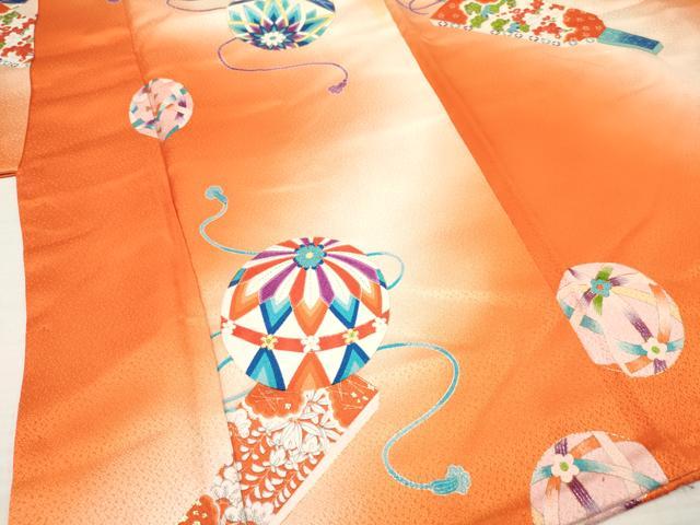平和屋着物[]七五三　女の子　７歳　祝着　四つ身　羽子板　鞠花文　暈し染め　金彩　逸品　DAAY3093ma