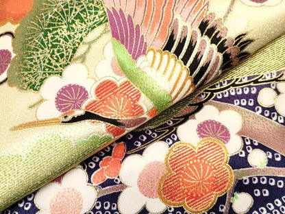 平和屋着物[]七五三　女の子　３歳　祝着　三つ身　飛鶴梅松文　暈し染め　金彩　洗える着物　DAAY3094ma