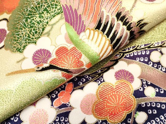 平和屋着物[]七五三　女の子　３歳　祝着　三つ身　飛鶴梅松文　暈し染め　金彩　洗える着物　DAAY3094ma