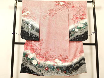 平和屋着物[]七五三　女の子　７歳　祝着　四つ身　花車文　暈し染め　金銀彩　逸品　DAAY3095ma