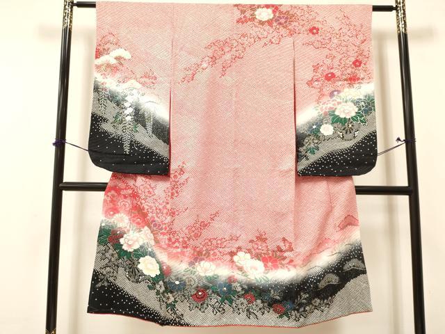 平和屋着物[]七五三　女の子　７歳　祝着　四つ身　花車文　暈し染め　金銀彩　逸品　DAAY3095ma
