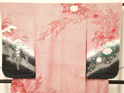 平和屋着物[]七五三　女の子　７歳　祝着　四つ身　花車文　暈し染め　金銀彩　逸品　DAAY3095ma