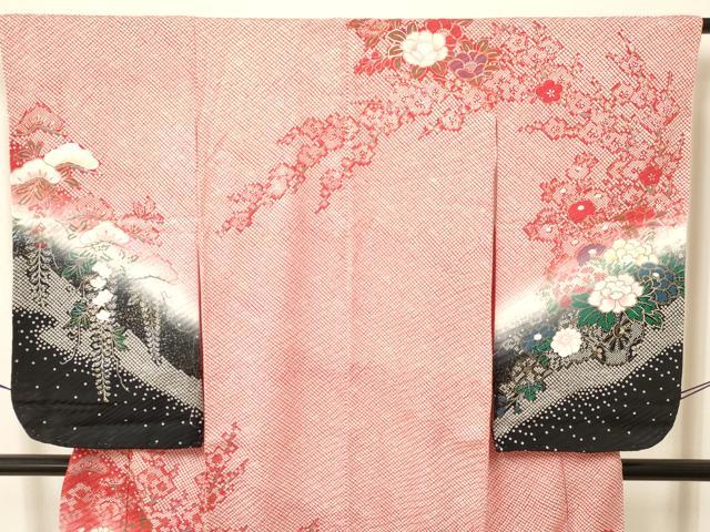 平和屋着物[]七五三　女の子　７歳　祝着　四つ身　花車文　暈し染め　金銀彩　逸品　DAAY3095ma