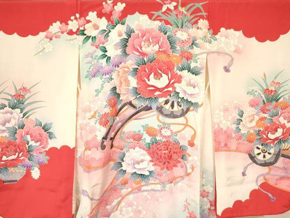 平和屋着物[]七五三　女の子　３歳　祝着　三つ身　花車文　暈し染め　金彩　逸品　DAAY3097ma
