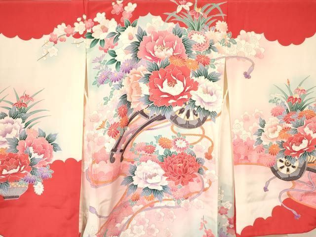 平和屋着物[]七五三　女の子　３歳　祝着　三つ身　花車文　暈し染め　金彩　逸品　DAAY3097ma
