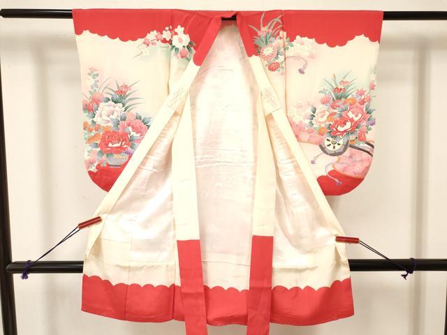 平和屋着物[]七五三　女の子　３歳　祝着　三つ身　花車文　暈し染め　金彩　逸品　DAAY3097ma