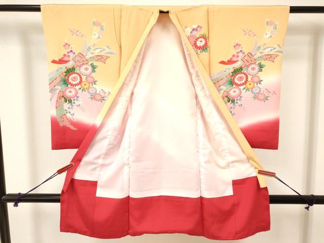 平和屋着物[]七五三　女の子　３歳　祝着　三つ身　熨斗花文　暈し染め　金銀彩　逸品　DAAY3099ma
