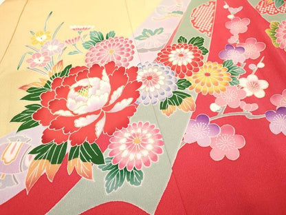 平和屋着物[]七五三　女の子　３歳　祝着　三つ身　熨斗花文　暈し染め　金銀彩　逸品　DAAY3099ma