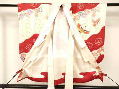 平和屋着物[]七五三 女の子 ３歳 祝着 三つ身 絞り 御所車飛鶴花文 暈し染め 金銀彩 逸品 DAAY3100ma