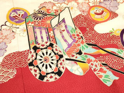平和屋着物[]七五三　女の子　３歳　祝着　三つ身　絞り　御所車飛鶴花文　暈し染め　金銀彩　逸品　DAAY3100ma