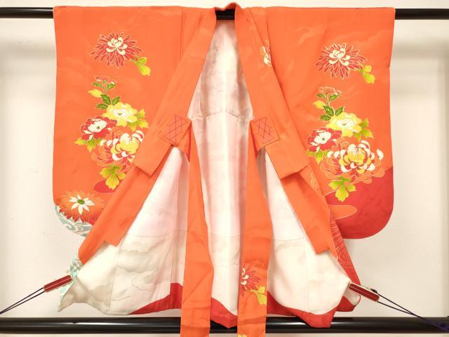 平和屋着物[]七五三　女の子　３歳　祝着　三つ身　駒刺繍　貝桶御所車花文　金彩　逸品　DAAY3102ma