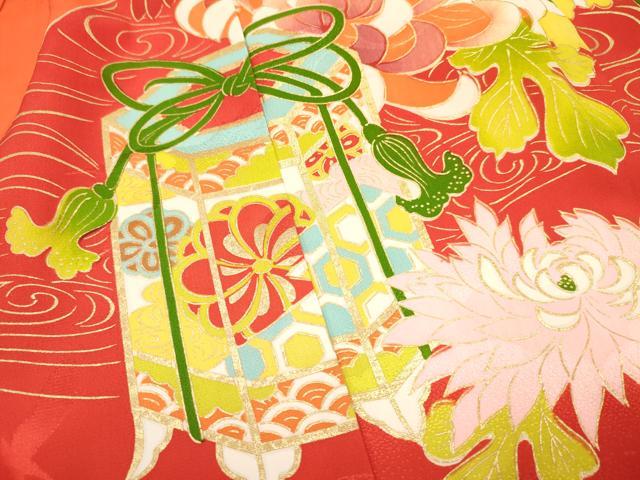 平和屋着物[]七五三　女の子　３歳　祝着　三つ身　駒刺繍　貝桶御所車花文　金彩　逸品　DAAY3102ma