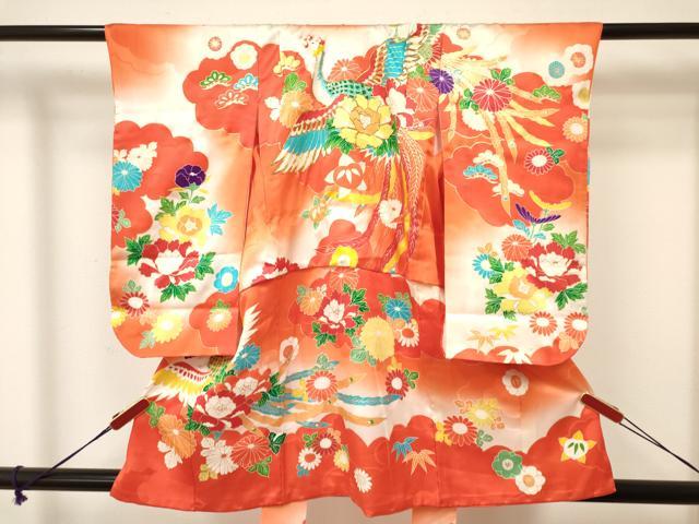 平和屋着物[]七五三　女の子　３歳　祝着　三つ身　駒刺繍　鳳凰花文　暈し染め　金彩　逸品　DAAY3103ma