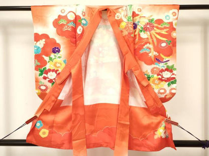 平和屋着物[]七五三　女の子　３歳　祝着　三つ身　駒刺繍　鳳凰花文　暈し染め　金彩　逸品　DAAY3103ma