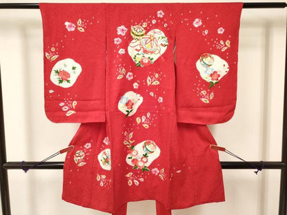 平和屋着物[]七五三　女の子　３歳　祝着　三つ身　刺繍　絞り　鞠花文　金銀糸　逸品　DAAY3104ma