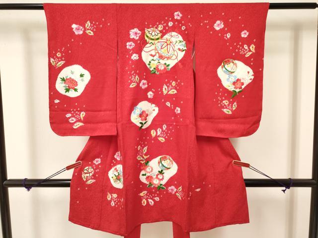 平和屋着物[]七五三　女の子　３歳　祝着　三つ身　刺繍　絞り　鞠花文　金銀糸　逸品　DAAY3104ma