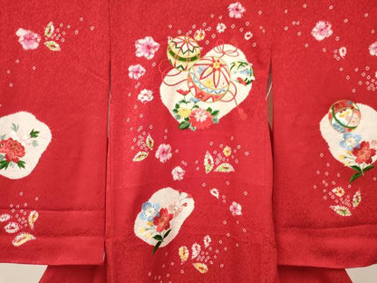 平和屋着物[]七五三　女の子　３歳　祝着　三つ身　刺繍　絞り　鞠花文　金銀糸　逸品　DAAY3104ma