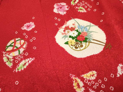 平和屋着物[]七五三　女の子　３歳　祝着　三つ身　刺繍　絞り　鞠花文　金銀糸　逸品　DAAY3104ma