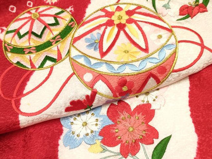平和屋着物[]七五三　女の子　３歳　祝着　三つ身　刺繍　絞り　鞠花文　金銀糸　逸品　DAAY3104ma