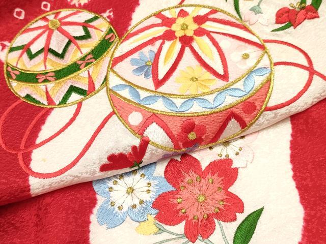 平和屋着物[]七五三　女の子　３歳　祝着　三つ身　刺繍　絞り　鞠花文　金銀糸　逸品　DAAY3104ma