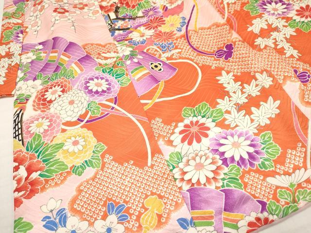 平和屋着物[]七五三　女の子　３歳　祝着　三つ身　御所車檜扇花文　金彩　逸品　DAAY3105ma
