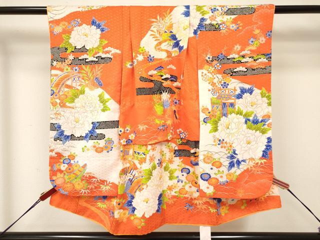 平和屋着物[]七五三　女の子　３歳　祝着　三つ身　駒刺繍　風景花文　洗える着物　DAAY3106ma