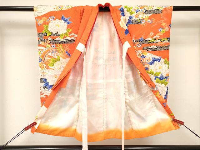 平和屋着物[]七五三　女の子　３歳　祝着　三つ身　駒刺繍　風景花文　洗える着物　DAAY3106ma