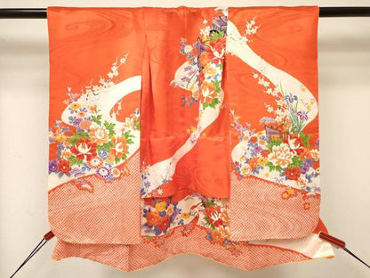 平和屋着物[]七五三　女の子　３歳　祝着　三つ身　駒刺繍　御所車花文　金彩　逸品　DAAY3107ma