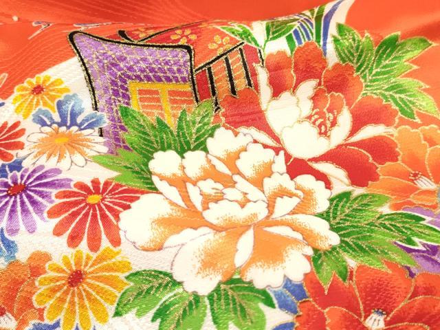 平和屋着物[]七五三 女の子 3歳 祝着 三つ身 駒刺繍 御所車花