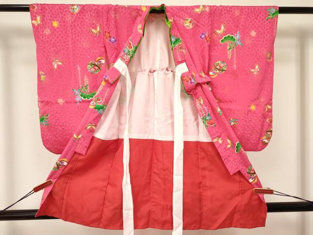 平和屋着物[]七五三　女の子　３歳　祝着　三つ身　鈴　花蝶文　金彩　逸品　DAAY3109ma