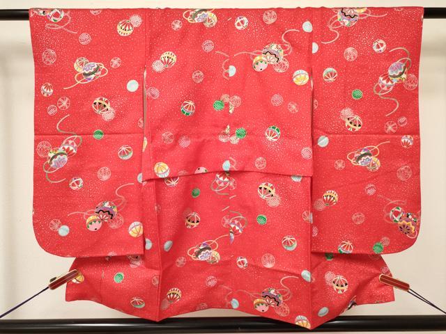 平和屋着物[]七五三　女の子　３歳　祝着　三つ身　鞠花文　銀彩　逸品　DAAY3110ma