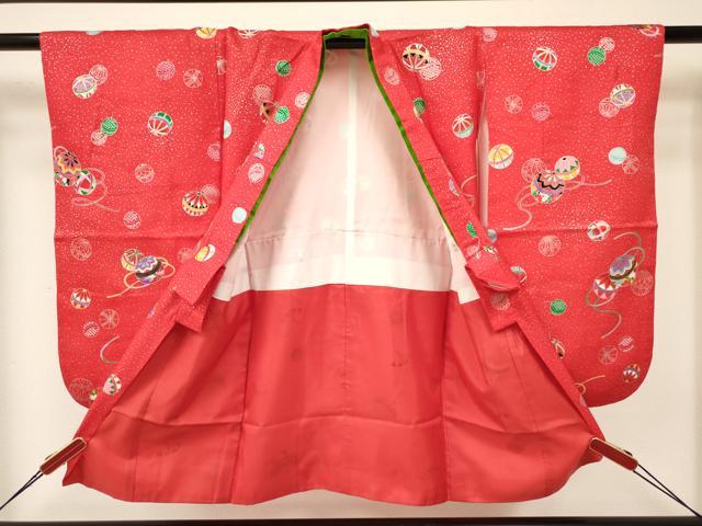 平和屋着物[]七五三　女の子　３歳　祝着　三つ身　鞠花文　銀彩　逸品　DAAY3110ma