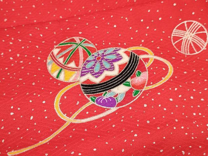 平和屋着物[]七五三　女の子　３歳　祝着　三つ身　鞠花文　銀彩　逸品　DAAY3110ma