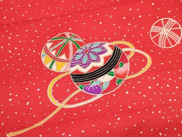 平和屋着物[]七五三　女の子　３歳　祝着　三つ身　鞠花文　銀彩　逸品　DAAY3110ma