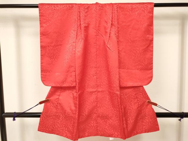 平和屋着物[]七五三　女の子　３歳　祝着　三つ身　菊地紋　紅緋色　洗える着物　DAAY3111ma