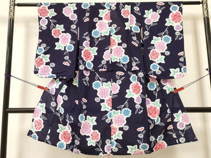 平和屋着物∴夏物 浴衣 女の子 子供 洋花文 綿 逸品 DAAY3113ma