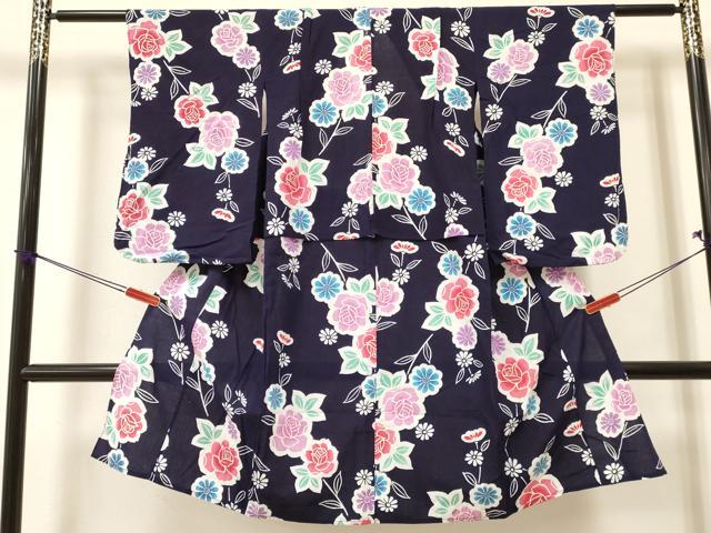 平和屋着物∴夏物 浴衣 女の子 子供 洋花文 綿 逸品 DAAY3113ma