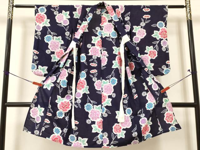 平和屋着物∴夏物 浴衣 女の子 子供 洋花文 綿 逸品 DAAY3113ma
