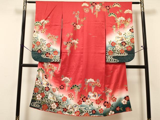 平和屋着物[]七五三　女の子　７歳　祝着　四つ身　鴛鴦花文　暈し染め　金彩　逸品　DAAY3115ma