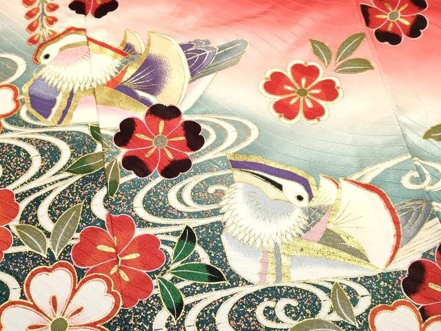 平和屋着物[]七五三　女の子　７歳　祝着　四つ身　鴛鴦花文　暈し染め　金彩　逸品　DAAY3115ma