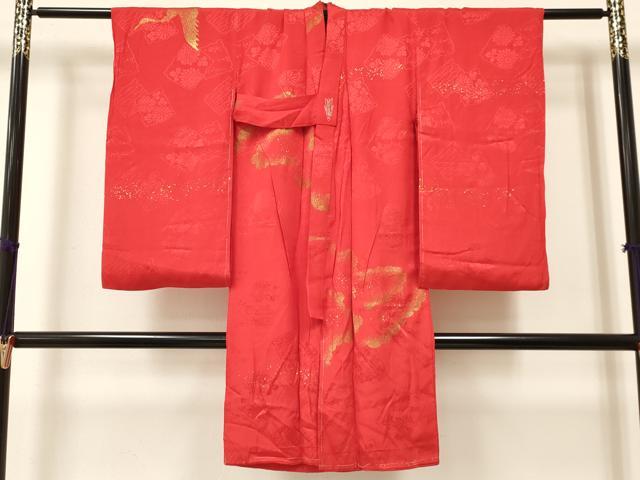 平和屋着物[]女の子　子供　長襦袢　袷　飛鶴雲文　金彩　逸品　未使用　DAAY3118ma