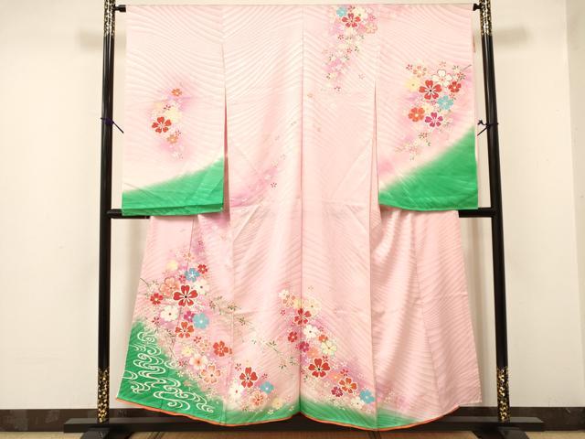 平和屋着物[]女の子　子供　流水花文　暈し染め　金彩　仮絵羽　逸品　未使用　DAAY3119ma