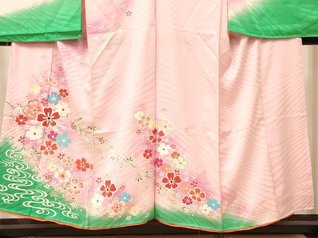 平和屋着物[]女の子　子供　流水花文　暈し染め　金彩　仮絵羽　逸品　未使用　DAAY3119ma