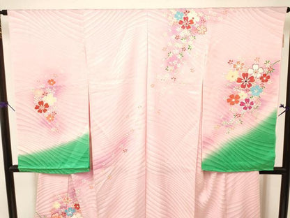 平和屋着物[]女の子　子供　流水花文　暈し染め　金彩　仮絵羽　逸品　未使用　DAAY3119ma
