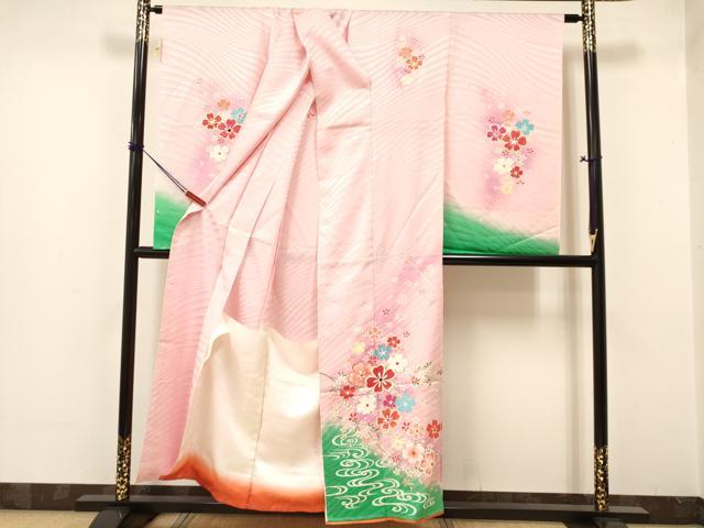 平和屋着物[]女の子　子供　流水花文　暈し染め　金彩　仮絵羽　逸品　未使用　DAAY3119ma